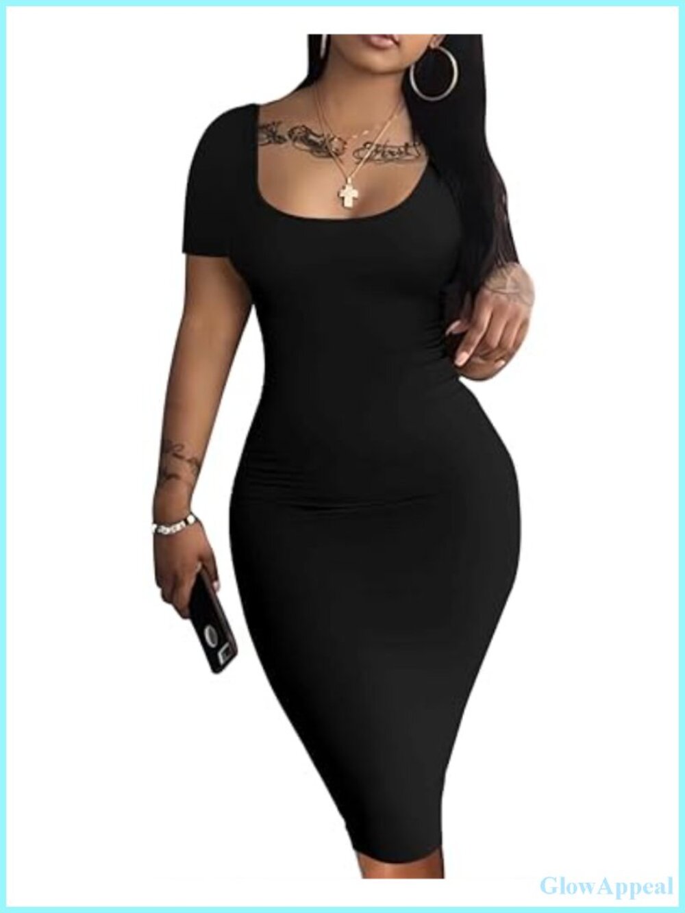 Women's Short Sleeve Bodycon Midi Dress Stretch Club Party Casual
